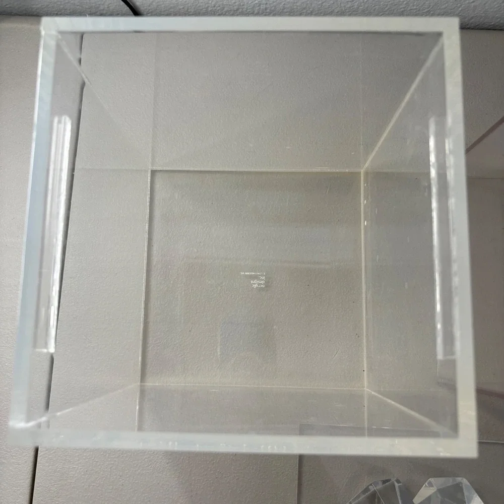 VTG Acrylic Designs Inc Clear Lucite Ice Bucket Square Double Wall Faux Ice Lid